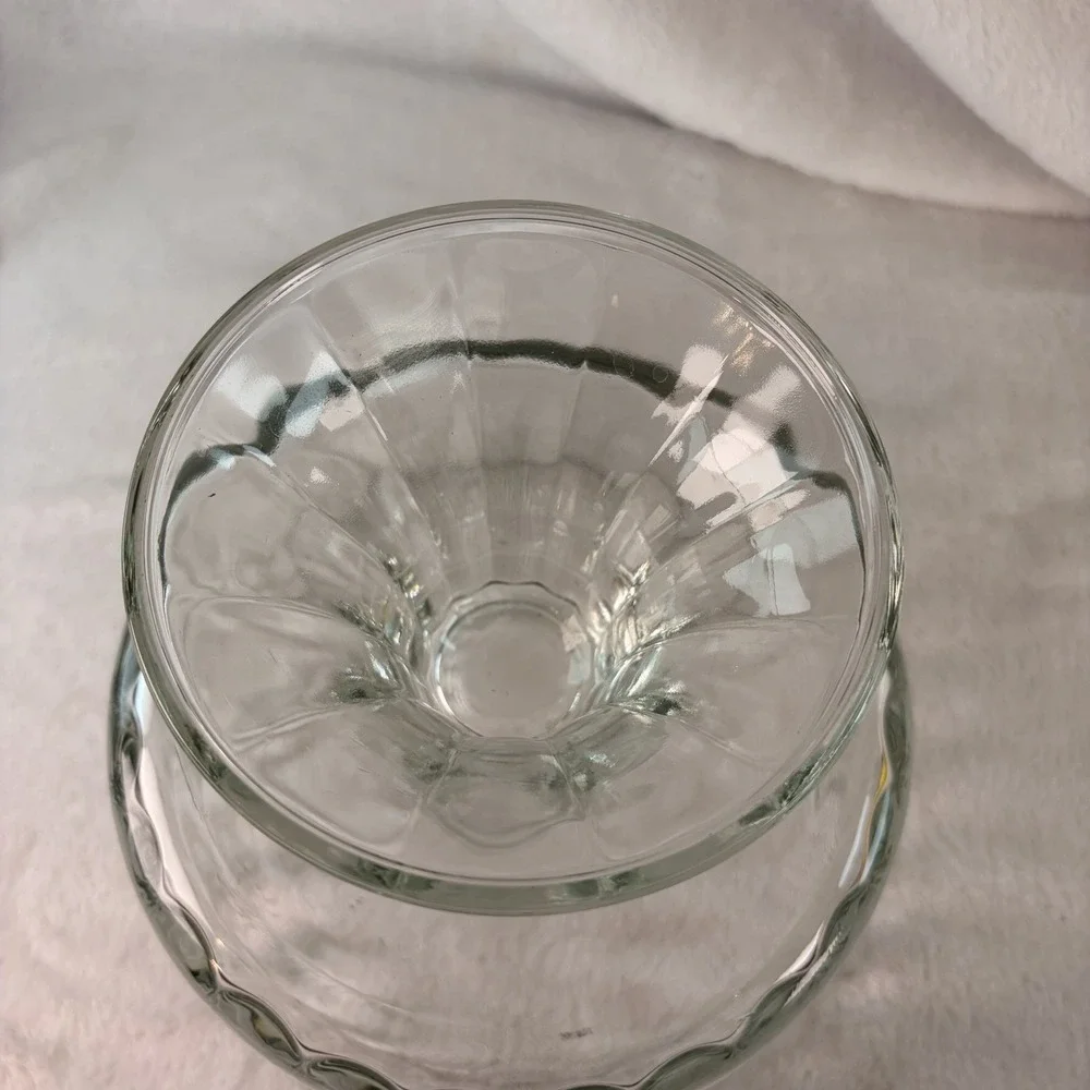Vintage 70s Ribbed Clear Glass Trifle Bowl Footed Pedestal Base Retro Fluted EVC